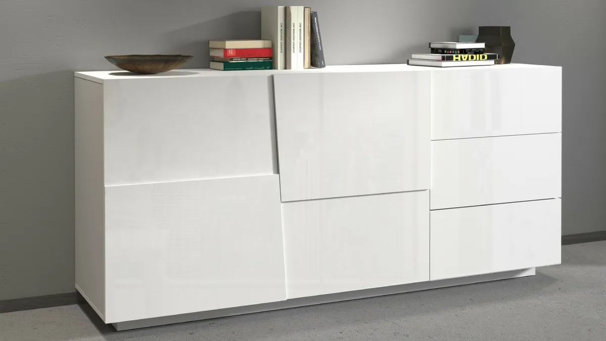 Cucina|Madie > Dmora Credenza bianca 180x44x86h cm 2 ante e 3 cassetti - Avelignese Bianco