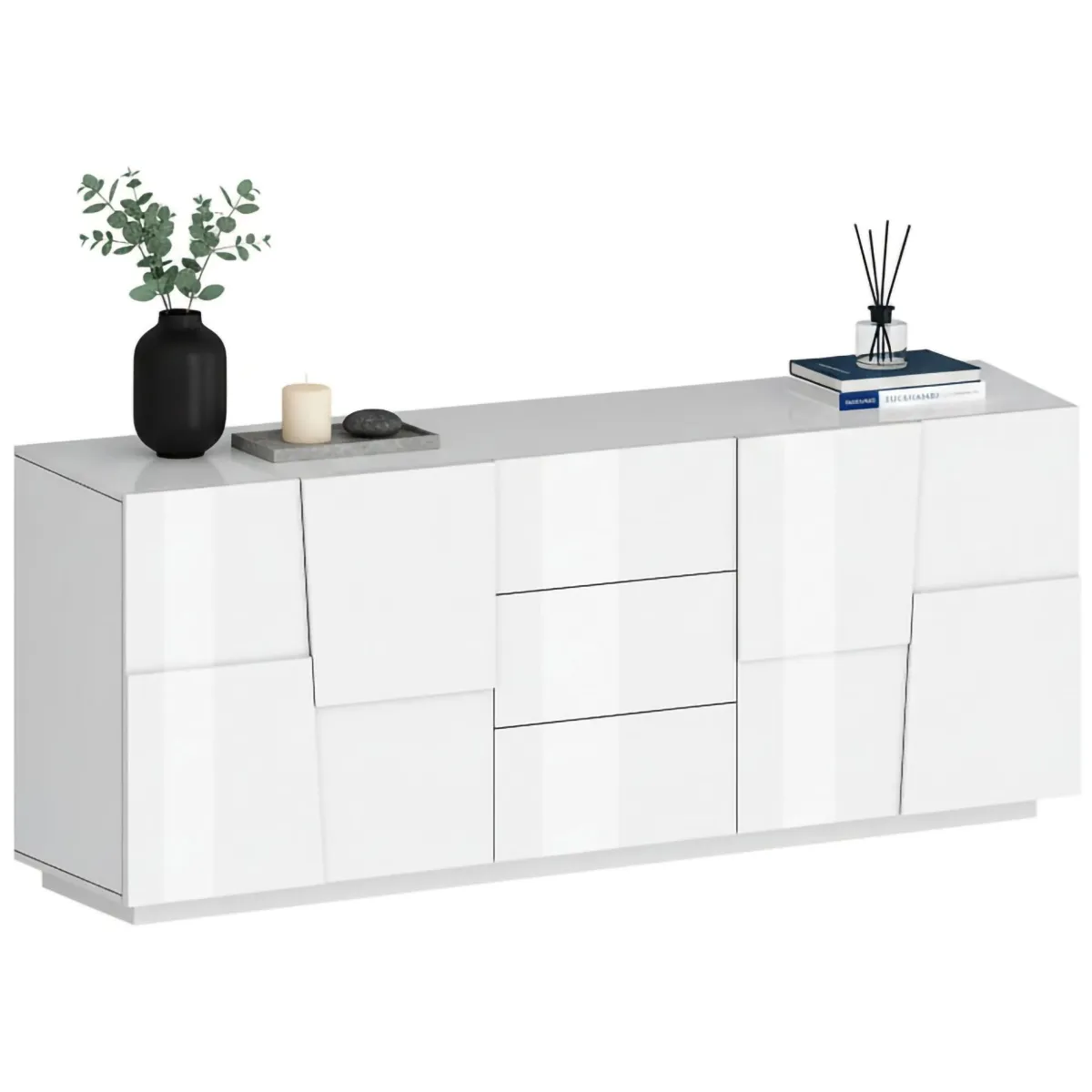 Cucina|Salotto > Dmora Credenza bianca 220x44x86h cm 4 ante e 3 cassetti - Astel Bianco