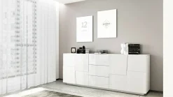 Cucina|Salotto > Dmora Credenza bianca 220x44x86h cm 4 ante e 3 cassetti - Astel Bianco