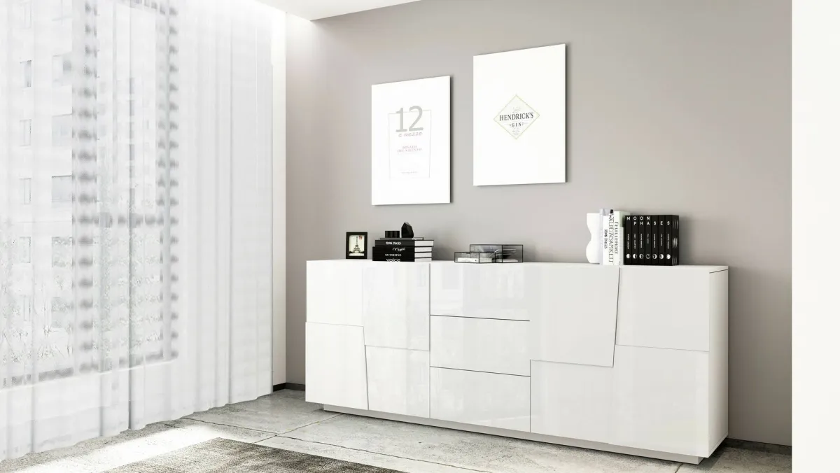 Cucina|Salotto > Dmora Credenza bianca 220x44x86h cm 4 ante e 3 cassetti - Astel Bianco