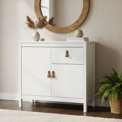 Madie|Credenze > Dmora Credenza bianca 82x38x79h cm 2 ante e 1 cassetto - Romagna Bianco