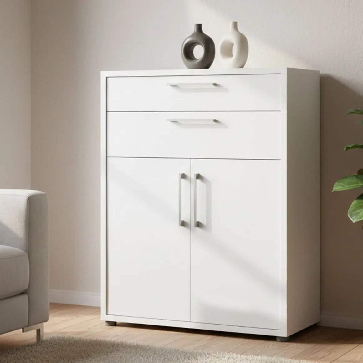 Credenza bianca 89x40x113h cm 2 ante e 2 cassetti - Agra
