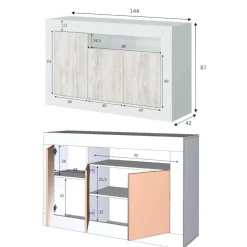 Credenza bianca 144x42x87h cm 3 ante - Ilizia