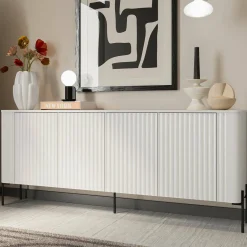 Madie|Credenze > Dmora Credenza bianca 190x39x80h cm 4 ante - Laion Bianco