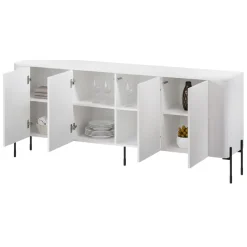 Madie|Credenze > Dmora Credenza bianca 190x39x80h cm 4 ante - Laion Bianco