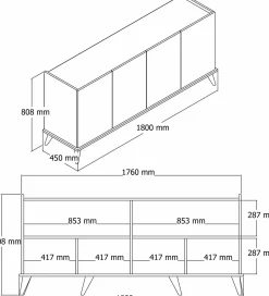 Credenza bianca 180x45x80h cm 4 ante - Paine
