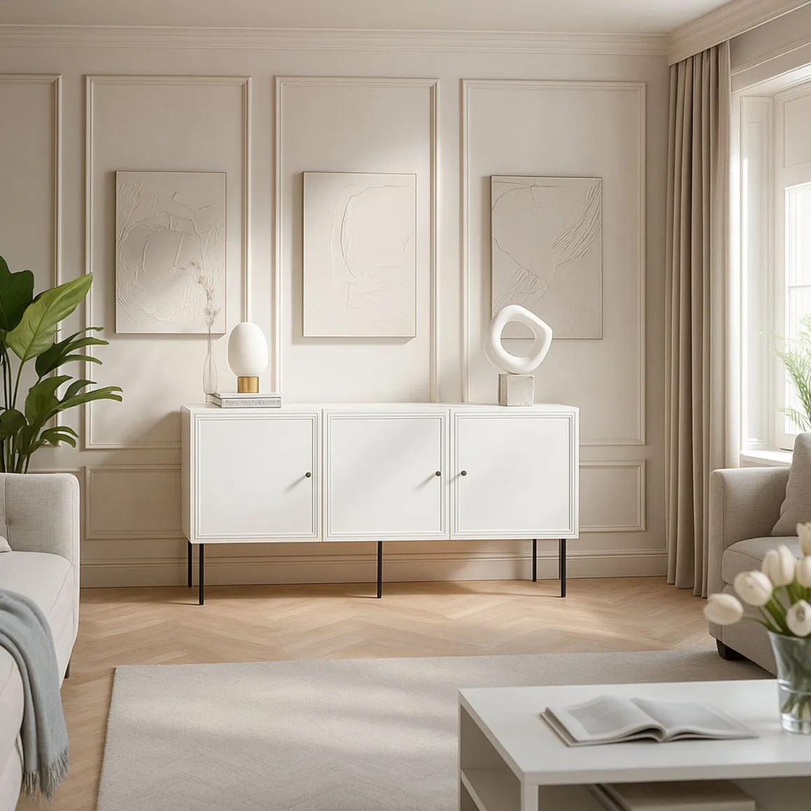 Credenza bianca 151x40x75h cm 3 ante - Vigasio