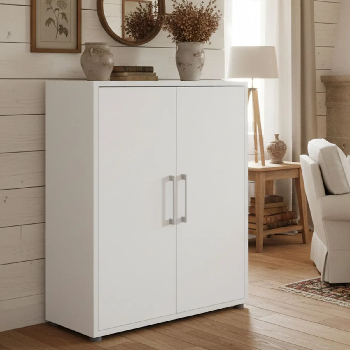 Madie|Credenze > Dmora Credenza bianca 89x40x113h cm 2 ante - Warszawa Bianco
