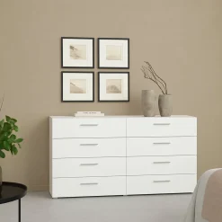 Madie|Credenze > Dmora Credenza bianca 140x40x81h cm 8 cassetti - Phethai Bianco