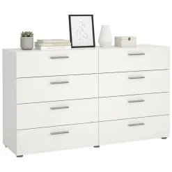 Madie|Credenze > Dmora Credenza bianca 140x40x81h cm 8 cassetti - Phethai Bianco
