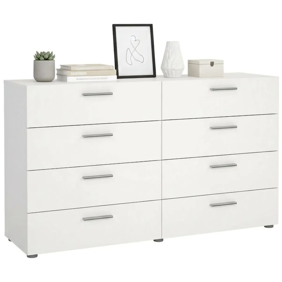 Madie|Credenze > Dmora Credenza bianca 140x40x81h cm 8 cassetti - Phethai Bianco