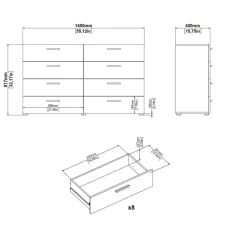 Madie|Credenze > Dmora Credenza bianca 140x40x81h cm 8 cassetti - Phethai Bianco