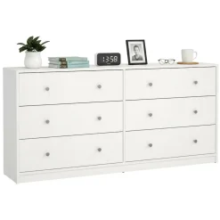 Madie|Credenze > Dmora Credenza bianca 143x30x68h cm 6 cassetti - Rick Bianco