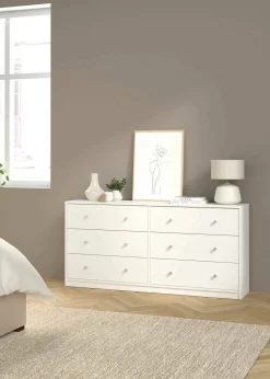 Madie|Credenze > Dmora Credenza bianca 143x30x68h cm 6 cassetti - Rick Bianco