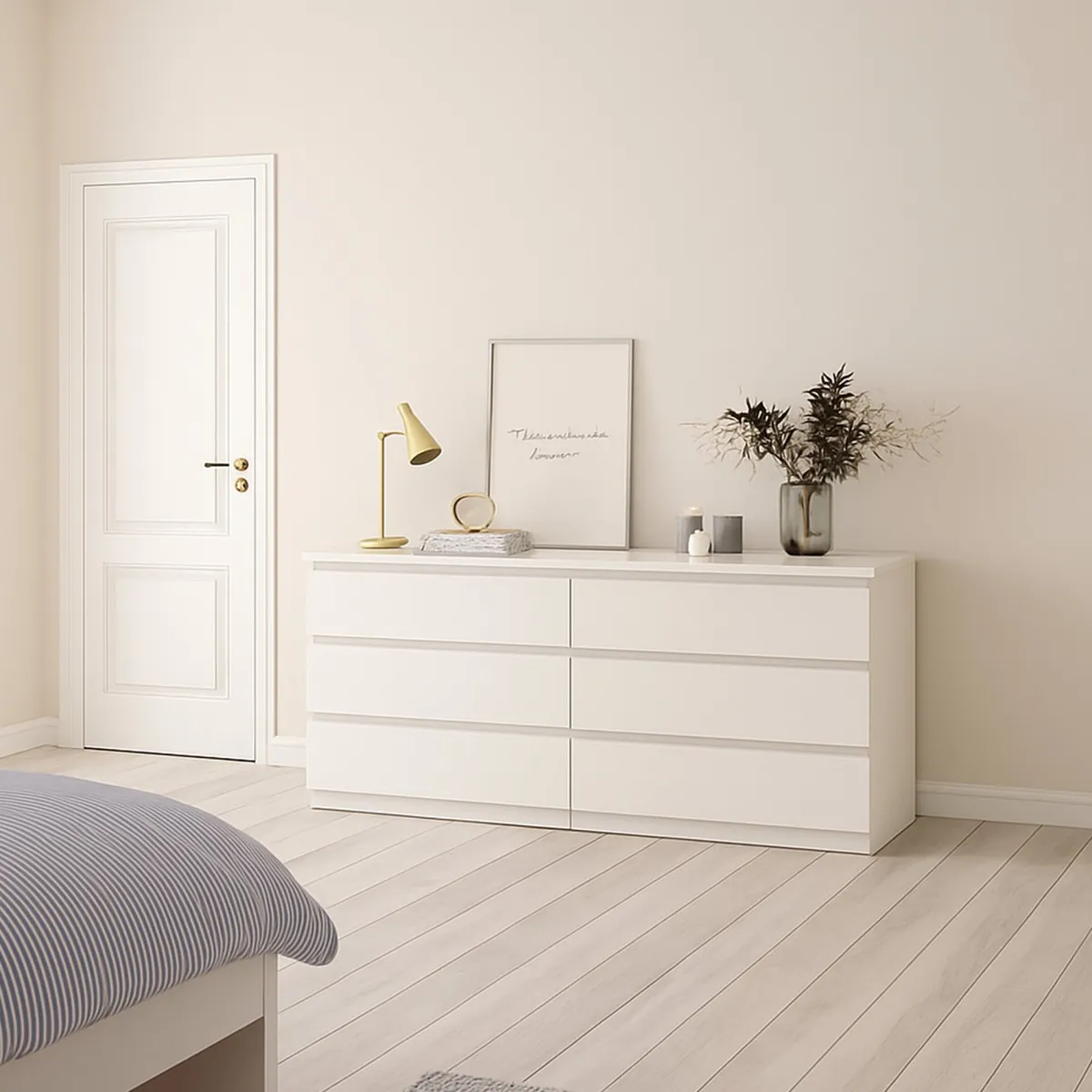 Madie|Credenze > Dmora Credenza bianca 153x50x70h cm 6 cassetti - Abacadabra Bianco