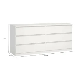 Madie|Credenze > Dmora Credenza bianca 153x50x70h cm 6 cassetti - Abacadabra Bianco