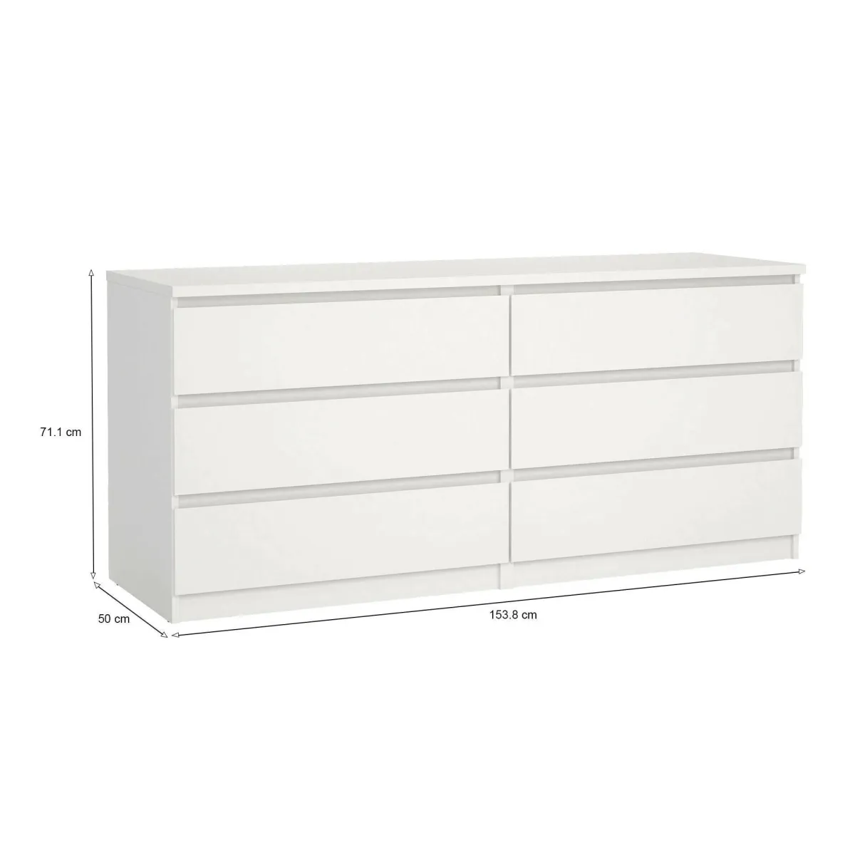 Madie|Credenze > Dmora Credenza bianca 153x50x70h cm 6 cassetti - Abacadabra Bianco