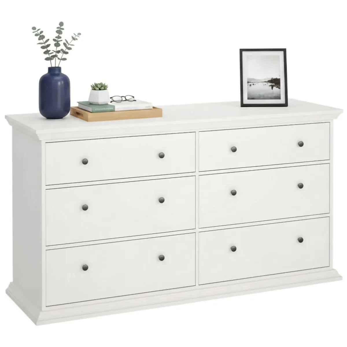 Madie|Credenze > Dmora Credenza bianca 163x51x88h cm 6 cassetti - Hibaru Bianco