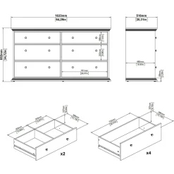 Madie|Credenze > Dmora Credenza bianca 163x51x88h cm 6 cassetti - Hibaru Bianco