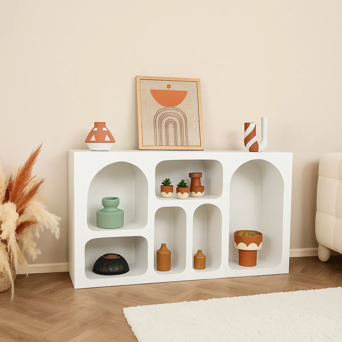 Cucina|Madie > Dmora Credenza bianca 120x37x74h cm 5 vani - Arsenio Bianco