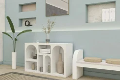 Cucina|Madie > Dmora Credenza bianca 120x37x74h cm 5 vani - Arsenio Bianco