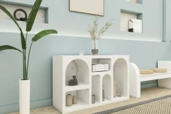 Cucina|Madie > Dmora Credenza bianca 120x37x74h cm 5 vani - Arsenio Bianco
