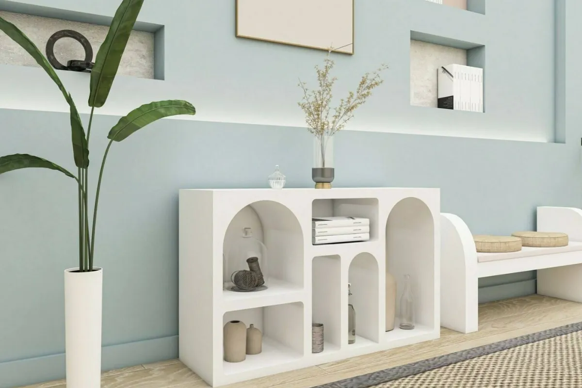 Cucina|Madie > Dmora Credenza bianca 120x37x74h cm 5 vani - Arsenio Bianco