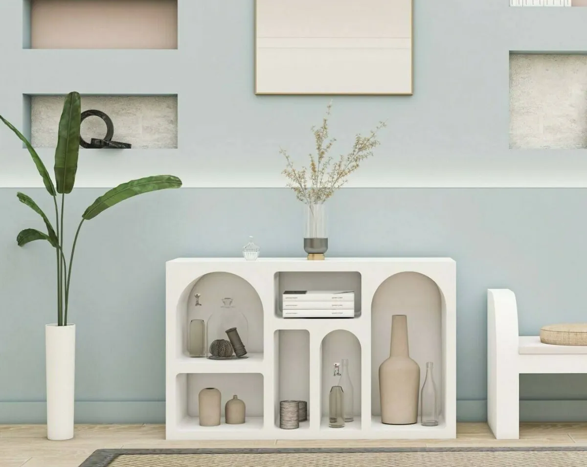 Cucina|Madie > Dmora Credenza bianca 120x37x74h cm 5 vani - Arsenio Bianco