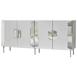 Madie|Credenze > Dmora Credenza Bianco Argento 4 Ripiani 4 Ante 180x40x80h cm, 8 Vani - Trigolo Argento, Bianco