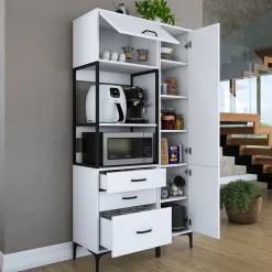 Credenza Bianco Bianco 8 Ripiani 3 Cassetti 100x40x199h cm, 2 Ante - Lotzorai