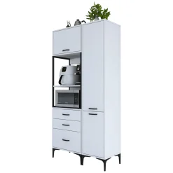 Credenza Bianco Bianco 8 Ripiani 3 Cassetti 100x40x199h cm, 2 Ante - Lotzorai