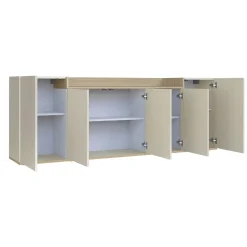 Credenza Bianco Cashmere Marrone Rovere Chiaro 7 Ripiani Apertura Battente 200x35x70h cm, 5 Ante Made in Italy - Cordele