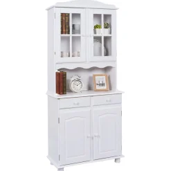 Credenza Bianco 2 Cassetti 2 Ripiani 88x32x198h cm, Apertura Battente, Scorrevole - Quadri