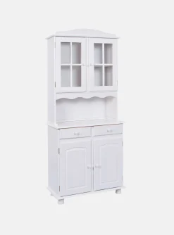 Madie > Dmora Credenza Bianco 2 Cassetti 4 Ripiani 90x45x181h cm, Apertura Battente, Scorrevole - Pattada Marrone Quercia, Bianco