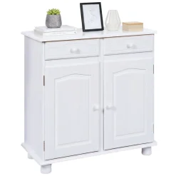 Madie|Credenze > Dmora Credenza Bianco 2 Cassetti un Ripiano 90x45x86h cm, Apertura Battente - Buja Marrone Rovere, Bianco
