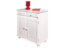 Madie|Credenze > Dmora Credenza Bianco 2 Cassetti un Ripiano 90x45x86h cm, Apertura Battente - Buja Marrone Rovere, Bianco