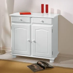 Madie|Credenze > Dmora Credenza Bianco 2 Cassetti un Ripiano 90x45x86h cm, Apertura Battente - Buja Marrone Rovere, Bianco