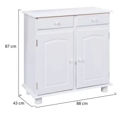 Madie|Credenze > Dmora Credenza Bianco 2 Cassetti un Ripiano 90x45x86h cm, Apertura Battente - Buja Marrone Rovere, Bianco