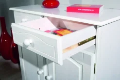 Madie|Credenze > Dmora Credenza Bianco 2 Cassetti un Ripiano 90x45x86h cm, Apertura Battente - Buja Marrone Rovere, Bianco