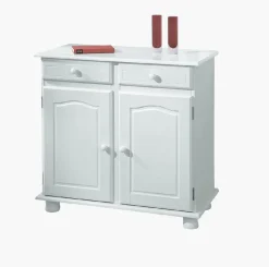 Madie|Credenze > Dmora Credenza Bianco 2 Cassetti un Ripiano 90x45x86h cm, Apertura Battente - Buja Marrone Rovere, Bianco