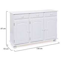 Credenza Bianco 3 Cassetti un Ripiano 130x43x87h cm, Apertura Battente - Gragnano