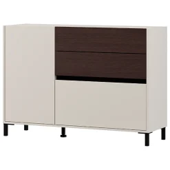 Credenze > Dmora Credenza Bianco Crema Marrone Noce 2 Ripiani 3 Cassetti 125x40x92h cm, Un'anta - Sideme Marrone Noce, Bianco Crema