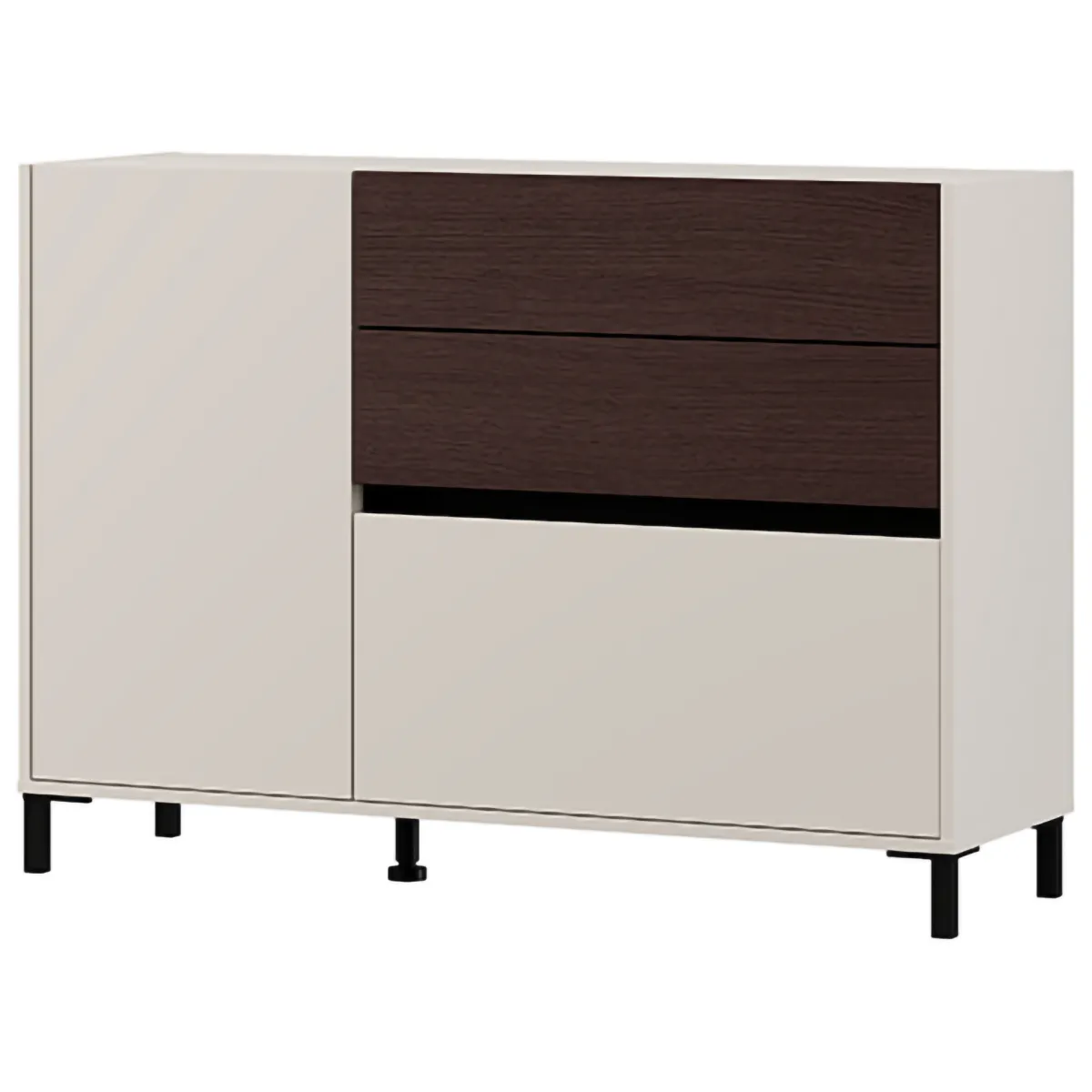 Credenze > Dmora Credenza Bianco Crema Marrone Noce 2 Ripiani 3 Cassetti 125x40x92h cm, Un'anta - Sideme Marrone Noce, Bianco Crema