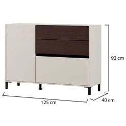 Credenze > Dmora Credenza Bianco Crema Marrone Noce 2 Ripiani 3 Cassetti 125x40x92h cm, Un'anta - Sideme Marrone Noce, Bianco Crema