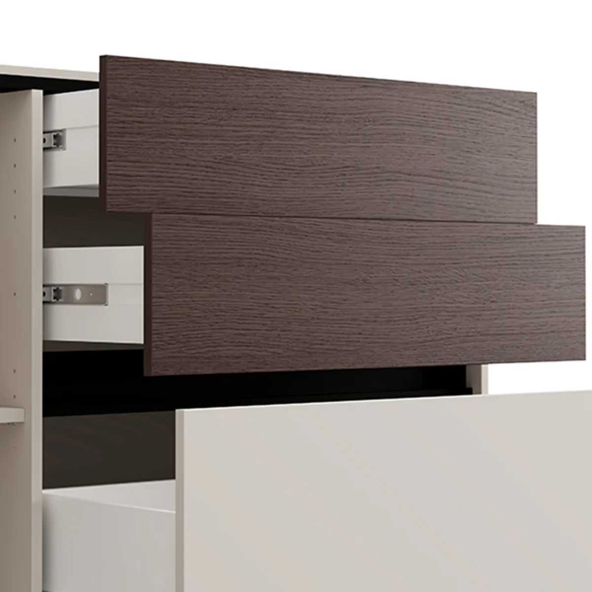 Credenze > Dmora Credenza Bianco Crema Marrone Noce 2 Ripiani 3 Cassetti 125x40x92h cm, Un'anta - Sideme Marrone Noce, Bianco Crema