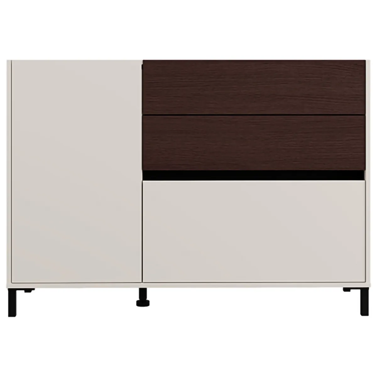 Credenze > Dmora Credenza Bianco Crema Marrone Noce 2 Ripiani 3 Cassetti 125x40x92h cm, Un'anta - Sideme Marrone Noce, Bianco Crema
