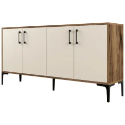 Credenza Bianco Crema Marrone Noce 2 Ripiani 4 Ante 160x35x78h cm, 4 Vani - Sinopoli