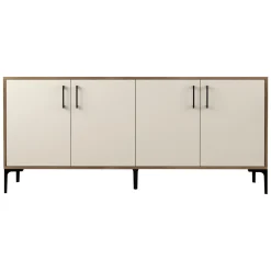 Credenza Bianco Crema Marrone Noce 2 Ripiani 4 Ante 180x35x78h cm, 4 Vani - Pollein