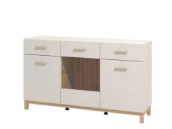 Credenza Bianco Crema Marrone Rovere 2 Cassetti 3 Ripiani 154x41.5x89h cm, Apertura Battente e Scorrevole - Nereto