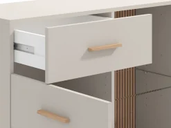 Credenza Bianco Crema Marrone Rovere 2 Cassetti 3 Ripiani 154x41.5x89h cm, Apertura Battente e Scorrevole - Nereto